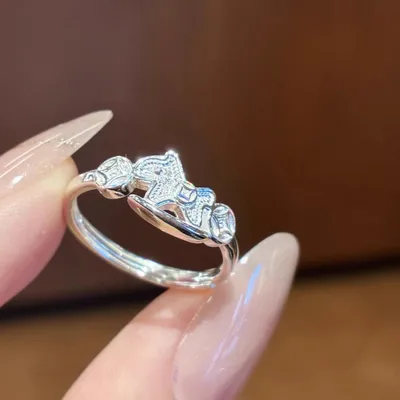 1 Piece 999 Sterling Silver Rocking Horse & Coin Open Ring, Cute Lucky Style, For Daily Wear & Gifting