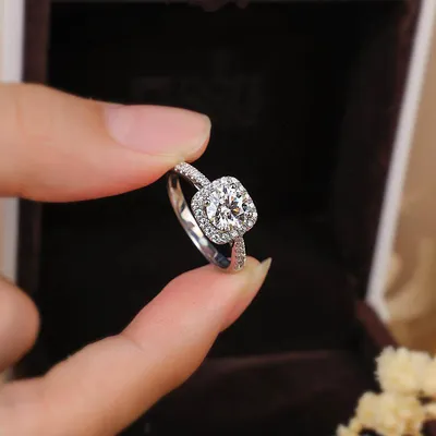 1 Piece  Sterling Silver Cushion Halo Moissanite Ring, Elegant Solitaire Style, For Engagement & Valentine's Gifts
