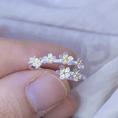 1 Piece 999 Sterling Silver Two-Tone Plum Blossom Open Ring, Delicate Floral Style, For Daily Wear & Gifting