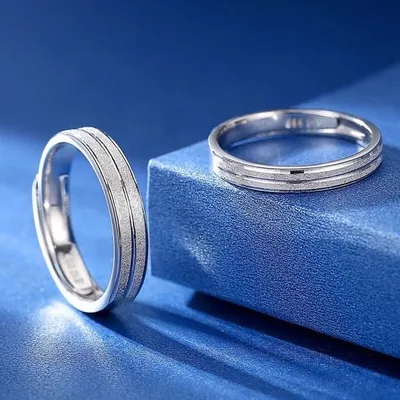 1 Pair 999 Sterling Silver Dual Groove Frosted Couple Rings, Minimalist Sleek Style, For Daily Wear & Wedding Gifts