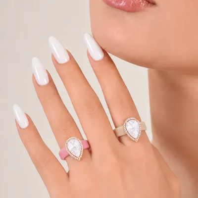 Silicone-inlaid Water-drop-shaped Zircon Ring
