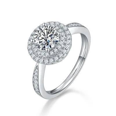 1-carat Luxury And Fashionable Light Luxury Jewelry Silver Ring Set With Top-quality Moissanite, S925 Silver Plated Platinum