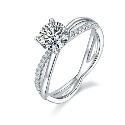 1-carat Luxury And Fashionable Light Luxury Jewelry Silver Ring Set With Top-quality Moissanite, S925 Silver Plated Platinum