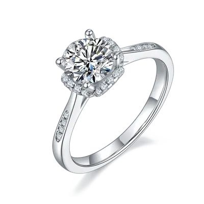 1-carat Luxury And Fashionable Light Luxury Jewelry Silver Ring Set With Top-quality Moissanite, S925 Silver Plated Platinum