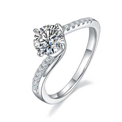 1-carat Luxury And Fashionable Light Luxury Jewelry Silver Ring Set With Top-quality Moissanite, S925 Silver Plated Platinum