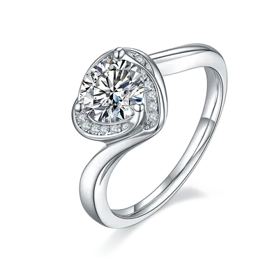 1-carat Luxury And Fashionable Light Luxury Jewelry Silver Ring Set With Top-quality Moissanite, S925 Silver Plated Platinum
