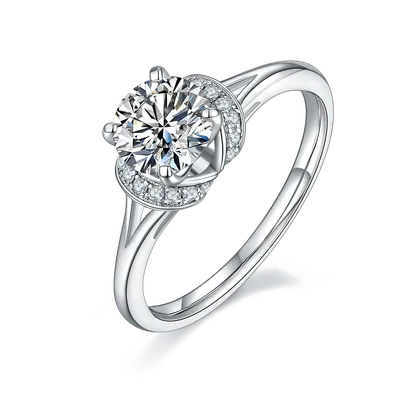 1-carat Luxury And Fashionable Light Luxury Jewelry Silver Ring Set With Top-quality Moissanite, S925 Silver Plated Platinum