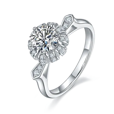1-carat Luxury And Fashionable Light Luxury Jewelry Silver Ring Set With Top-quality Moissanite, S925 Silver Plated Platinum