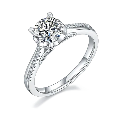 1-carat Luxury And Fashionable Light Luxury Jewelry Silver Ring Set With Top-quality Moissanite, S925 Silver Plated Platinum