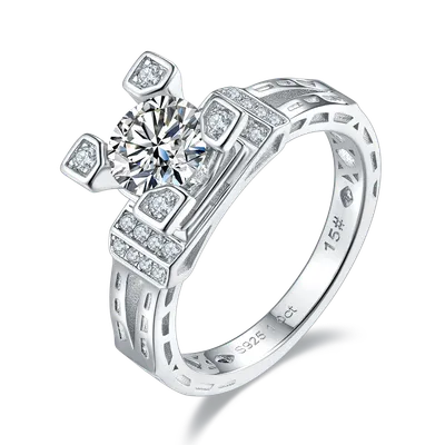 1-carat Luxury And Fashionable Light Luxury Jewelry Silver Ring Set With Top-quality Moissanite, S925 Silver Plated Platinum