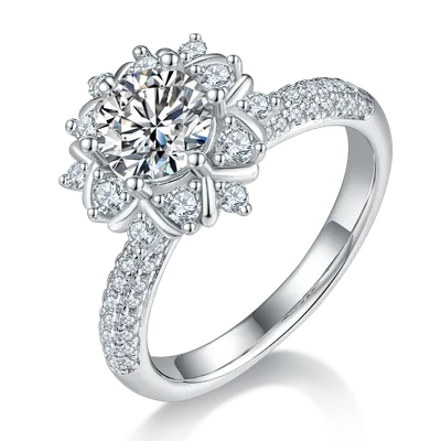 1-carat Luxury And Fashionable Light Luxury Jewelry Silver Ring Set With Top-quality Moissanite, S925 Silver Plated Platinum