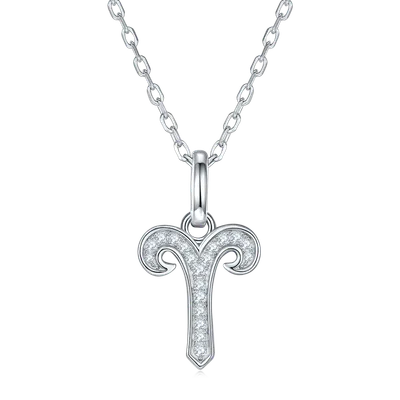 12 Zodiac Signs - Aries, Set With Top-quality Moissanite, Luxurious And Fashionable Light Luxury Trend Jewelry, Silver Necklace, Pendant S925, Silver-plated Platinum