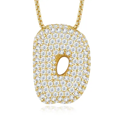 13.24g S925 Gold Plated Bubble Letter Initial Necklace For Women  D Color VVS1 Moissanite Pendant With GRA Certificate, Heavy Solid Personalized Gift Box Set A-Z
