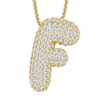 12.23g S925 Gold Plated Bubble Letter Initial Necklace For Women D Color VVS1 Moissanite Pendant With GRA Certificate, Heavy Solid Personalized Jewelry Gift Box A-Z