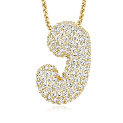 11.91g S925 Gold Plated Bubble Letter Initial Necklace For Women  D Color VVS1 Moissanite Pendant With GRA Certificate, Heavy Solid Personalized Jewelry Gift Box Set A-Z