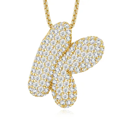 13.06g S925 Gold Plated Bubble Letter Initial Necklace D Color VVS1 Moissanite Pendant With GRA, Heavy Solid Jewelry Gift Box Set A-Z