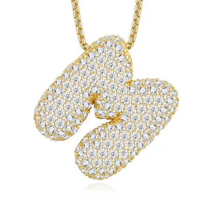 12.72g S925 Gold Plated Bubble Letter Initial Necklace For Women  D Color VVS1 Moissanite Pendant With GRA Certificate, Heavy Solid Personalized Jewelry Gift Box Set A-Z