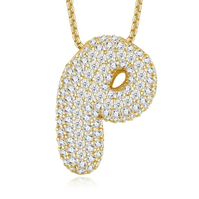 12.66g S925 Gold Plated Bubble Letter Initial Necklace For Women  D Color VVS1 Moissanite Pendant With GRA Certificate, Heavy Solid Jewelry Gift Box Set A-Z