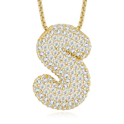 12.82g S925 Gold Plated Bubble Letter Initial Necklace For Women  D Color VVS1 Moissanite Pendant With GRA Certificate, Heavy Solid Jewelry Gift Box Set A-Z
