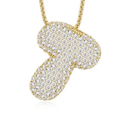 12.54g S925 Gold Plated Bubble Letter Initial Necklace For Women  D Color VVS1 Moissanite Pendant With GRA, Heavy Solid Jewelry Gift Box Set A-Z