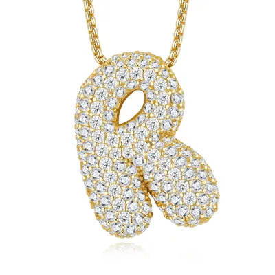 13.4g S925 Gold Plated Bubble Letter Initial Necklace For Women  D Color VVS1 Moissanite Pendant With GRA Certificate, Heavy Solid Jewelry Gift Box Set A-Z