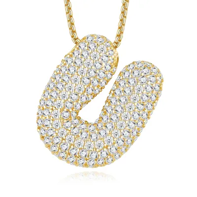 14.12g S925 Gold Plated Bubble Letter Initial Necklace For Women  D Color VVS1 Moissanite Pendant With GRA, Heavy Solid Jewelry Gift Box Set A-Z