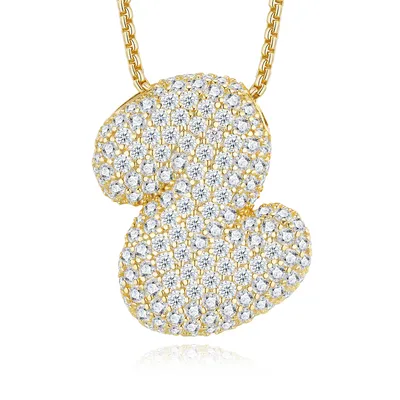 13.62g S925 Gold Plated Bubble Letter Initial Necklace For Women  D Color VVS1 Moissanite Pendant With GRA Certificate, Heavy Solid Jewelry Gift Box Set A-Z