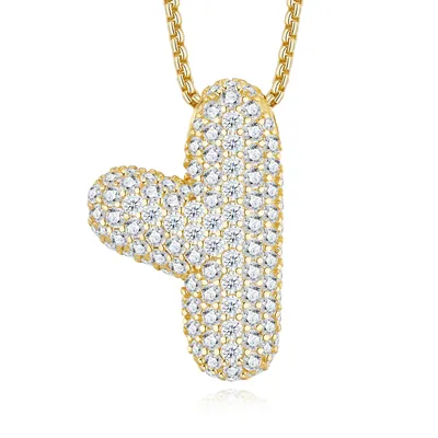 11.25g S925 Sterling Silver Gold Plated Initial Necklace For Women D Color VVS1 Moissanite Bubble Letter Pendant, Heavy Solid Pave Jewelry With GRA Certificate, Personalized Birthday & Anniversary G