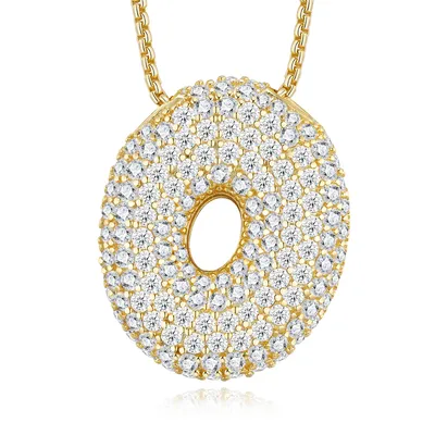 13.49g S925 Sterling Silver Gold Plated Initial Necklace D Color VVS1 Moissanite Bubble Letter Pendant With GRA Certificate, Heavy Solid Pave Personalized Jewelry, Perfect Birthday & Anniversary Gif