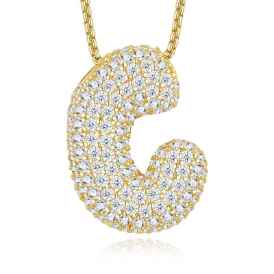 12.13g S925 Gold Plated Bubble Letter Initial Necklace For Women  D Color VVS1 Moissanite Pendant With GRA Certificate Heavy Solid Personalized Gift Box Set A-Z