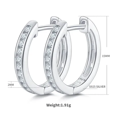 1.9g S925 Sterling Silver 22 Stone Moissanite Hoop Earrings 15mm  Platinum Plated Huggie Hoops With GRA Certificate, Jewelry Gift Box Set For Women