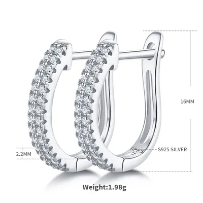 1.9g S925 Sterling Silver 16mm Textured Moissanite Hoop Earrings  Pave Huggie Hoops With GRA Certificate, Platinum Plated Jewelry Gift Box Set For Women