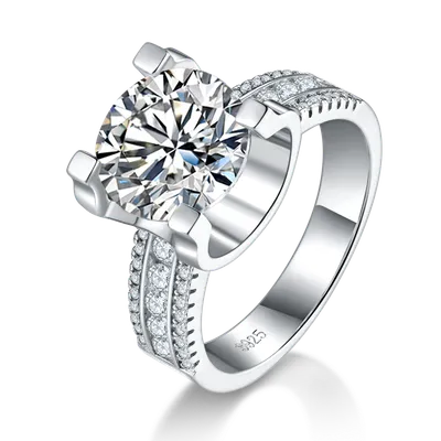 S925 Sterling Silver 5ct Moissanite Ring, 11mm D-VVS1 Wide Band, Platinum Plated 7.7g US Sizes 5-9 GRA Gift Box