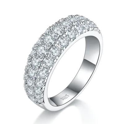 S925 Sterling Silver 3-Row Pave Moissanite Ring, 1.9ct D-VVS1 Eternity Band, Platinum Plated US Sizes 5-9, GRA Certified Gift Box