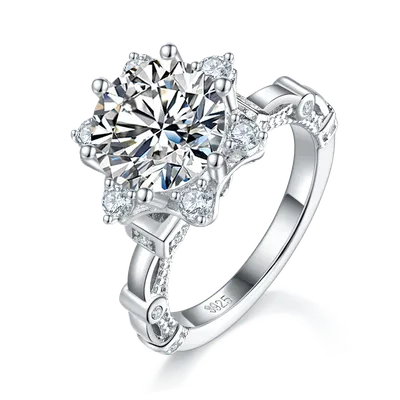 S925 Sterling Silver 3ct Moissanite Ring, 9mm D-VVS1 Star Halo Split Shank, Platinum Plated US Sizes 5-9, GRA Certified Gift Box