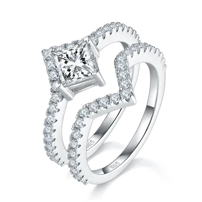 Princess Cut Moissanite Engagement Ring Set S925 Silver, 1 Carat D Color VVS1 Wedding Band With GRA Certificate, US Size 5-9.