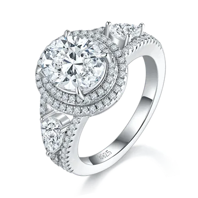 3 Carat Oval Moissanite Engagement Ring, Double Halo S925 Silver Platinum Plated 8x10mm D Color VVS1 With GRA Certificate, US Size 5-9.
