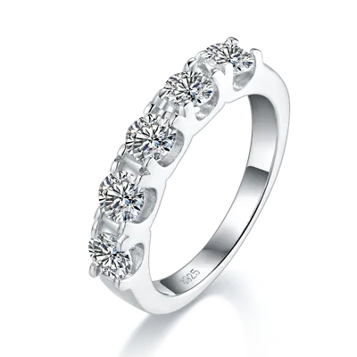 5-Stone Moissanite Wedding Band Ring, 4mm&5 D Color VVS1 S925 Silver Platinum Plated Anniversary Ring With GRA, US 5-9.