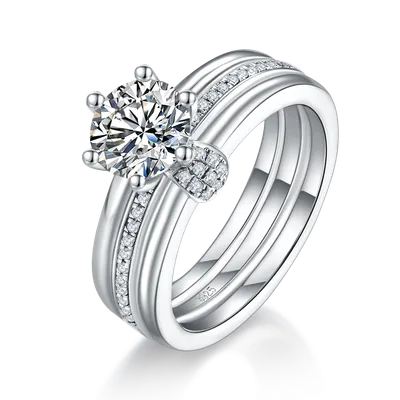 S925 Sterling Silver 1ct D Color VVS1 Moissanite Ring Set 6.5mm Stone Platinum Plated GRA Certified US Size 5-9 Gift Box