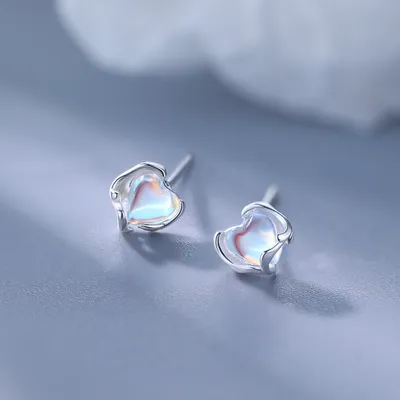 Moonstone Heart-shaped Earrings Niche And Design-focused For Women