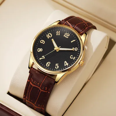 Quartz Mens Business-style Alloy Luminous Luxury Wristwatch With A Leather-band Feel