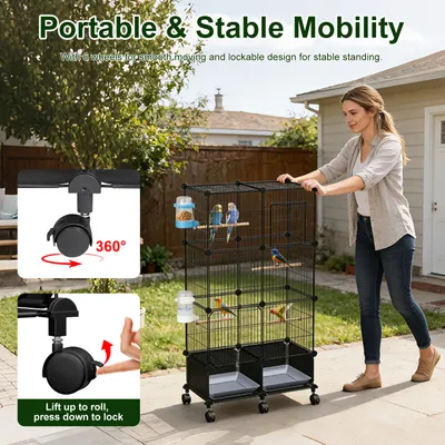 1Pc  46in Bird Cage Spacious Indoor Pet Bird House With 4 Wooden Perches 2 Slide-Out Tray 2 Water Bottle Feeder Lockable Wheels For Parrot Parakeets Cockatiel Lovebird Small Mid-Sized Birds