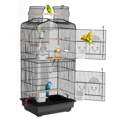 SucceBuy Open Top Large Parrot Bird Cage Hanging Bird Cage for Kinds of Birds Travel Pet Flight Birdcage with Swing and Perch