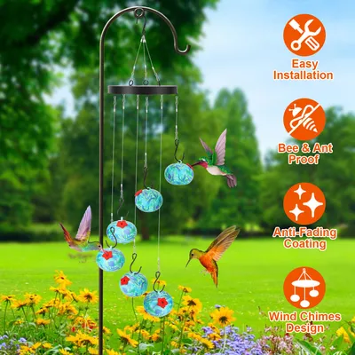 1Pc Wind Chimes Humming Bird Feeder Ant And Bee Proof Outdoor Hanging Hummingbird Feeder For Viewing Decoration For Garden Patio Yard Balcony