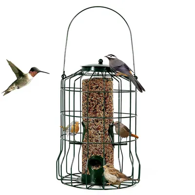 1Pc Outdoor Wild Bird Feeder Squirrel-Proof Chew-Proof Metal Hanging Seed Feeder With 4 Feeding Port For Small Songbirds