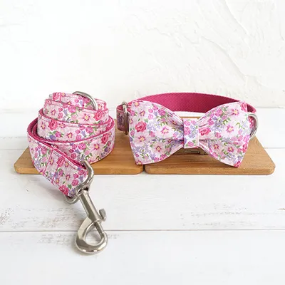 Metal Buckle Dog Collar Leash Bow Tie Accessory