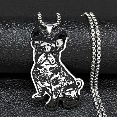 Cute French Bulldog Pendant Necklace In Black-Oiled Stainless Steel Pet Jewelry For Women And Men