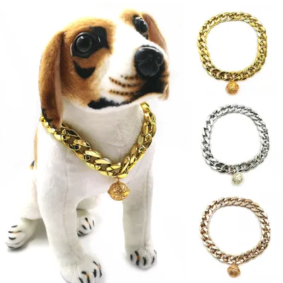 Pet Gold Necklace Cat Bell Large Dog Collar