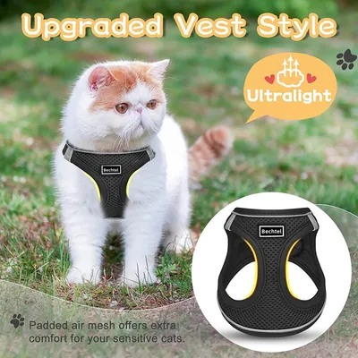 Pet Harness Vest Style Leash - Adjustable Breathable Dog Cat Harness with D-Ring for Walking Training
