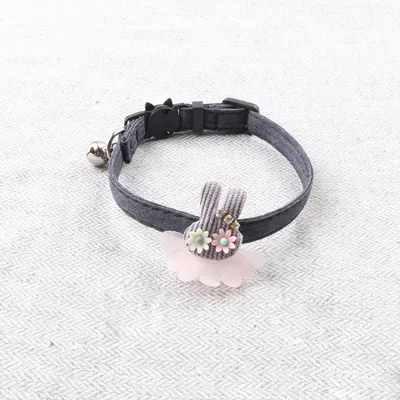 Aminger New Product Pure Color Ribbon Rabbit Decoration Pet Collar Cat Collar Cat Decoration With Bell